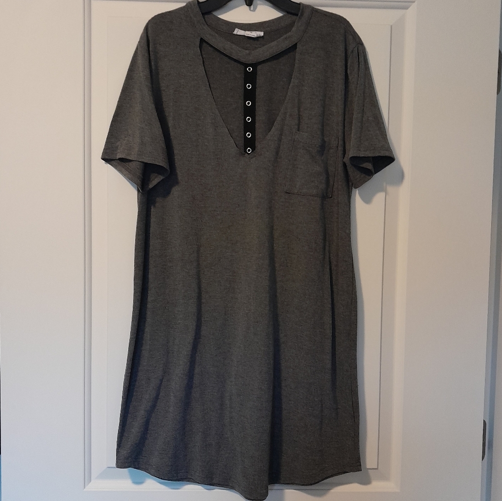 Deep V Cutout Tee Shirt Dress